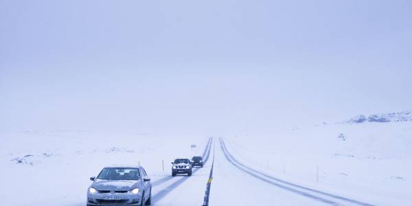 Winter driving in Iceland.