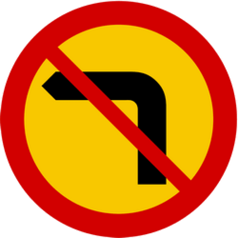 Road sign for no turning left in Iceland