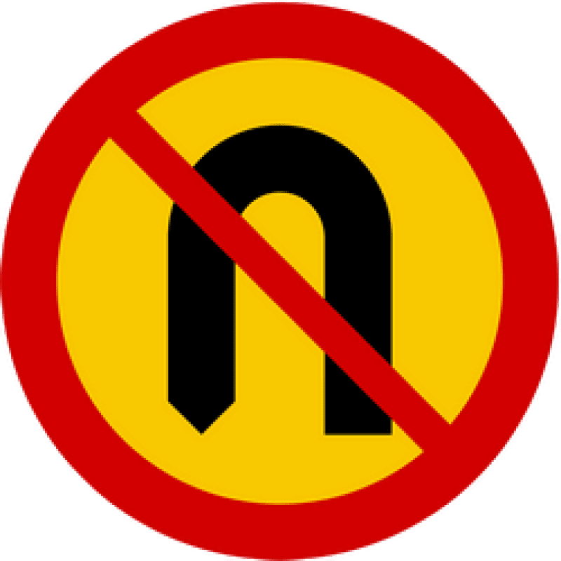 Road sign for no u-turn in Iceland