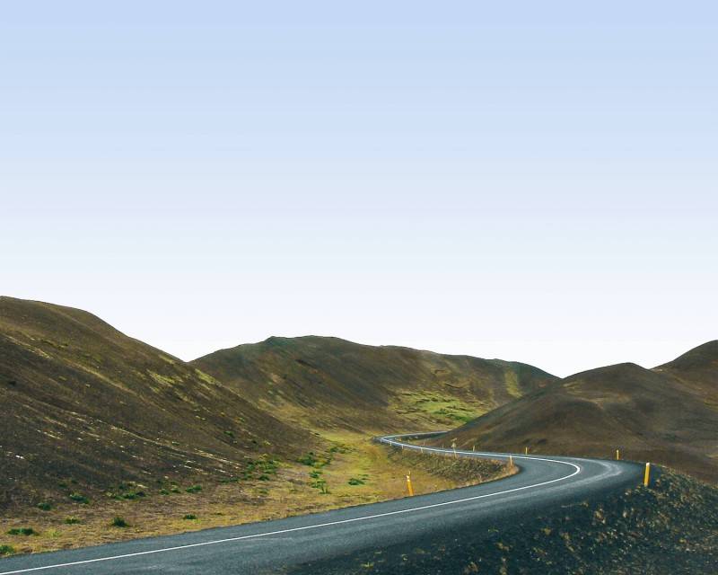 Icelandic ring road with hills around