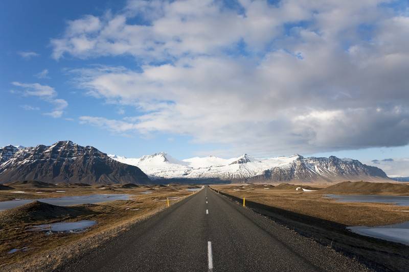 Road in Iceland with mountain views