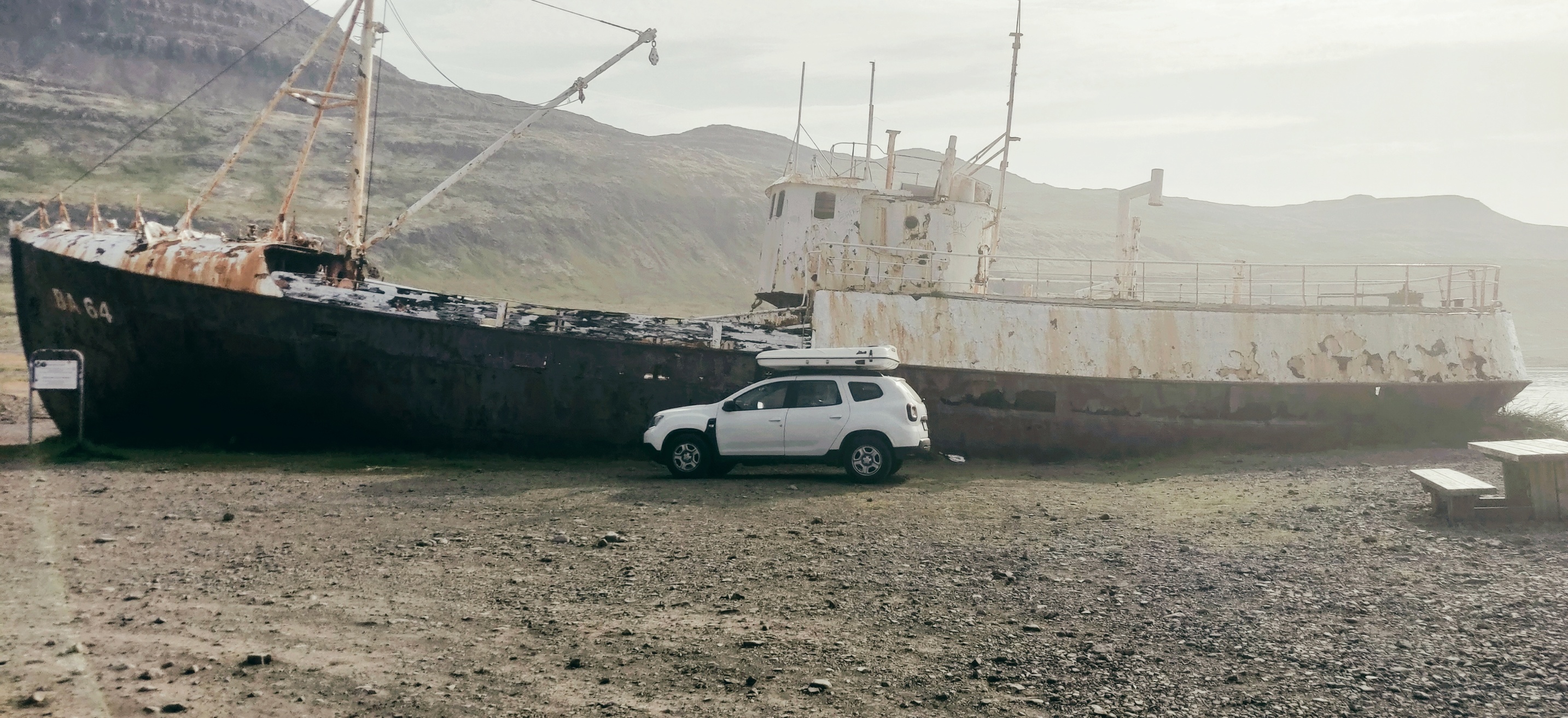 Dacia Duster with roof top tent in wetfjords iceland