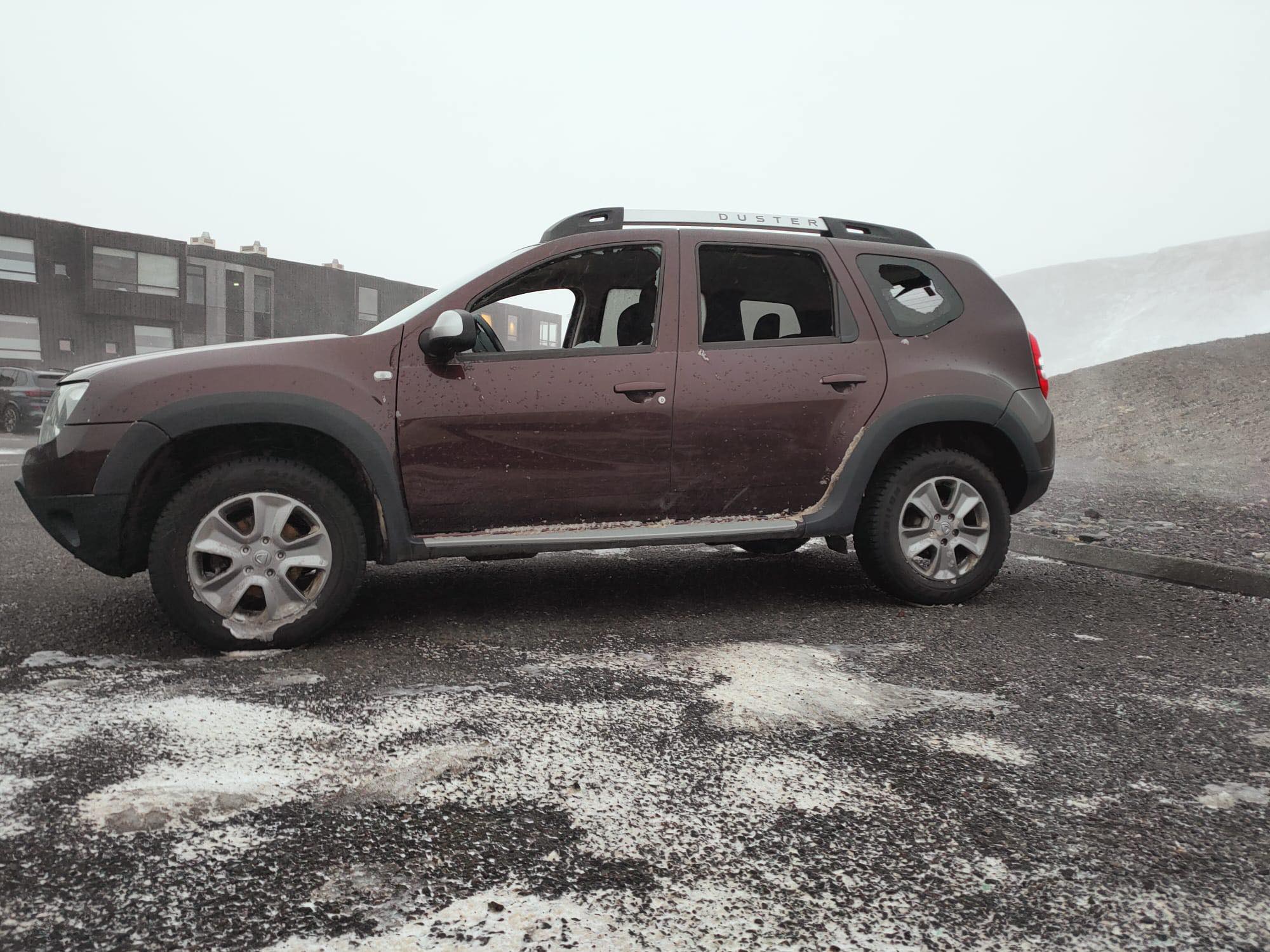 Car damaged due to sandstorm in Iceland