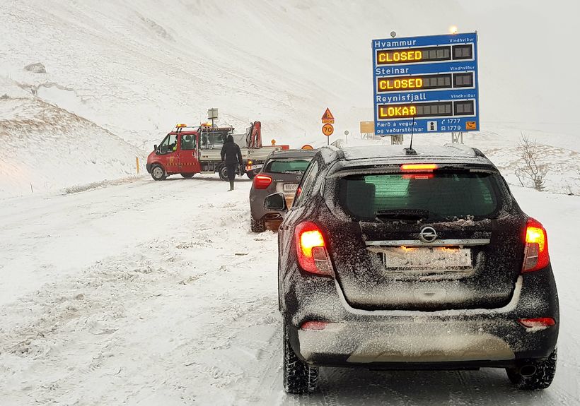 Icelandic road closed due to snow in winter